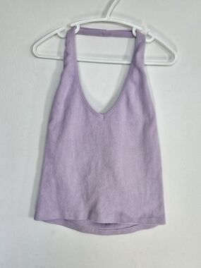 STREETWEAR SOCIETY Lavender Ribbed Halter Tank Top Medium Purple V-Neck Crop🔥